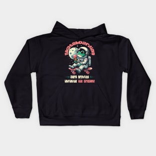 Frog On Skateboard - Funny Frog Skating on Moon Kids Hoodie